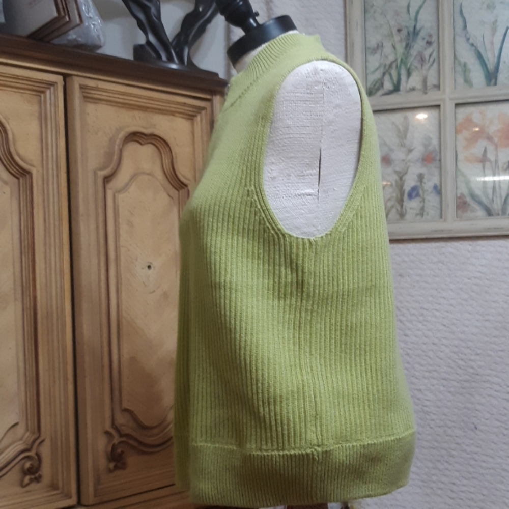 Womens Green Knit Vest Sz Large Jacket Sweater Zip up Sleeveless B2 - Picture 7 of 8